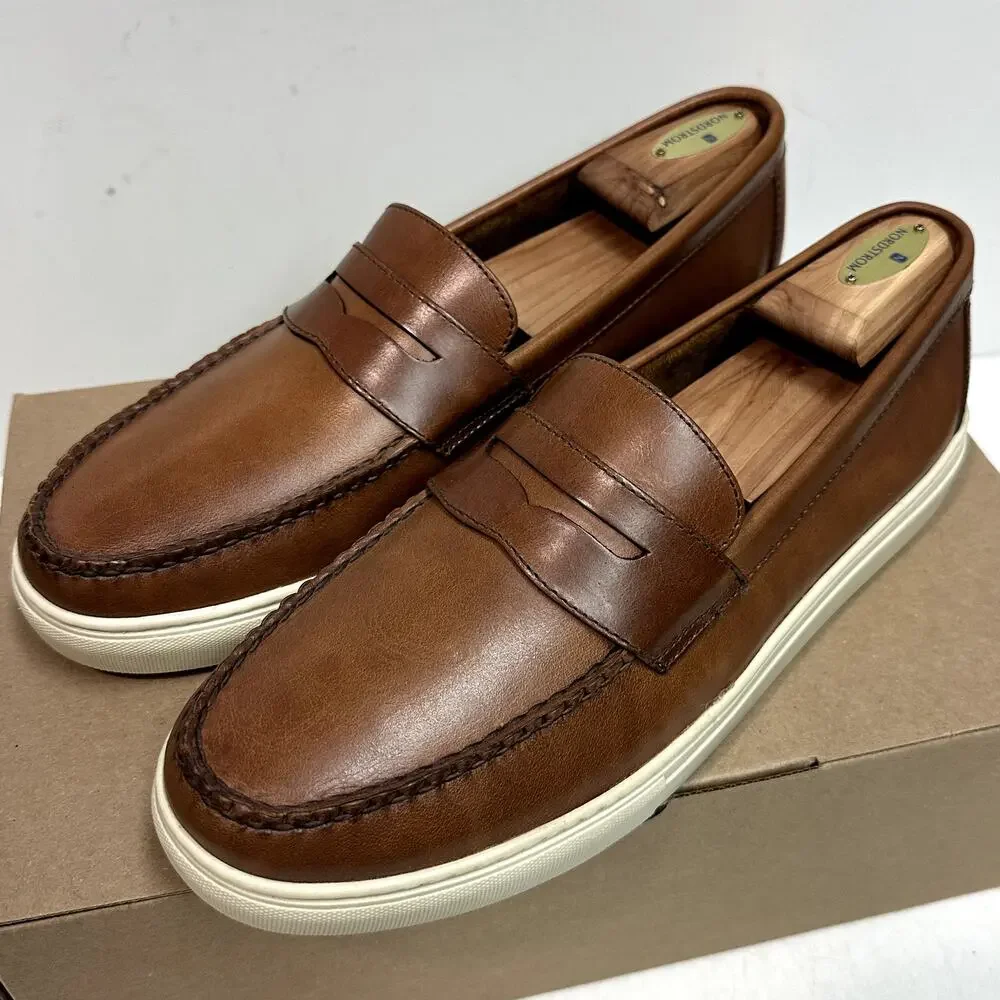 NIB J. Crew Leather Hybrid Casual Penny Loafers Havana Brown Sneakers US 11.5 D